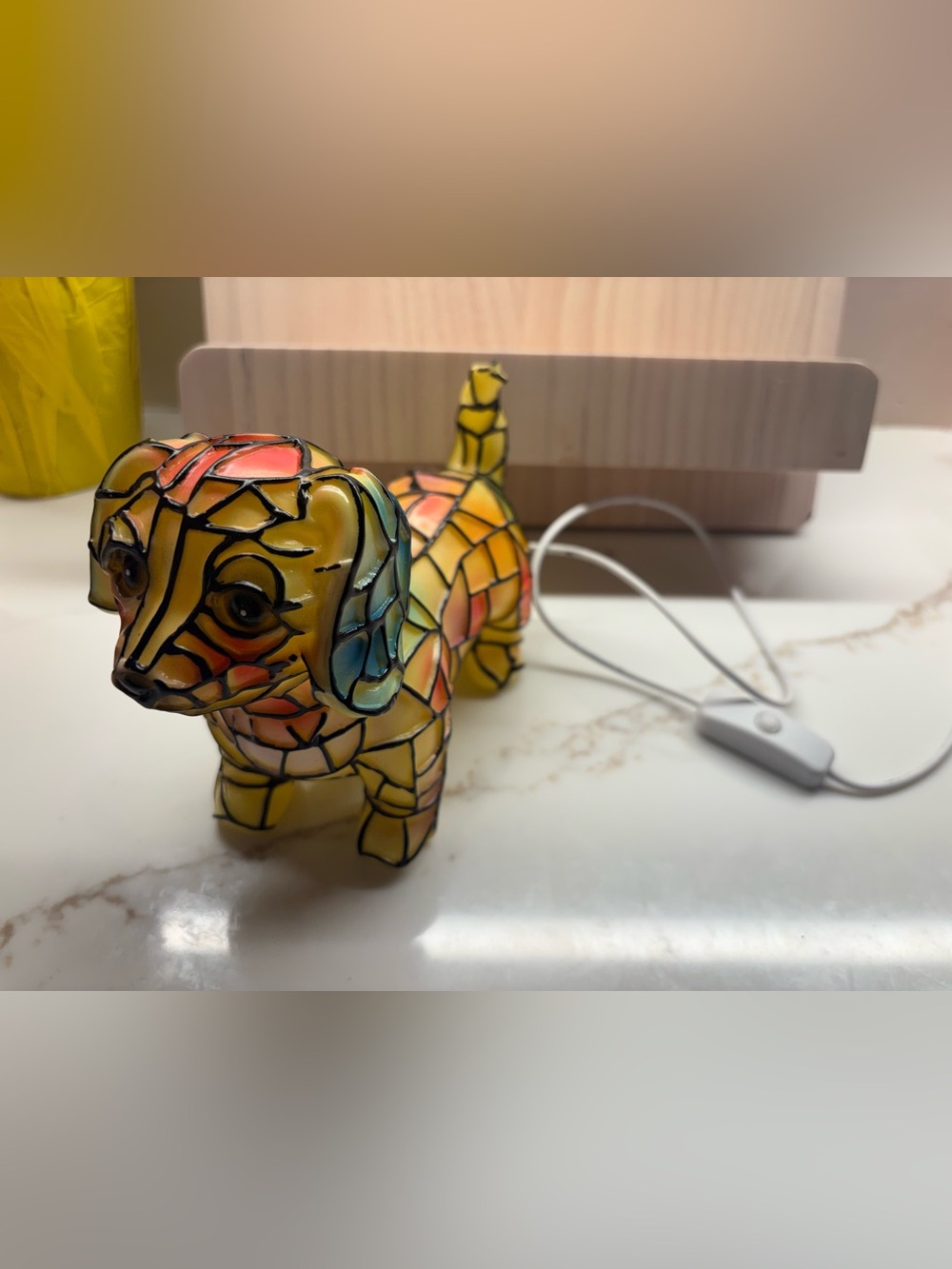 Mosaic-like plastic Dog Figurine lights-USB - Yellow & Multicolor